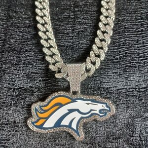 NFL Denver Broncos 20Inch Necklace Pendant Cuban Chain Link Football Jewelry